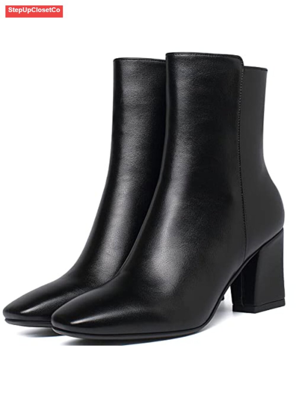 Women's Chunky Block Heel Ankle Booties Zip Up Square Toe Boots